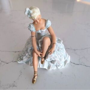 Schaubach Kunst Wallendorf 7 1/2”Porcelain Ballerina Figurine in Blue Dress